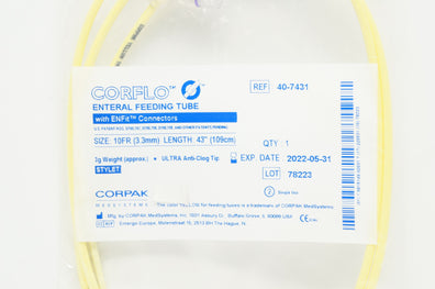 Corpak 40-7431 Corflo Enteral Feeding Tube with ENFit Connectors 10FR x 43 inch